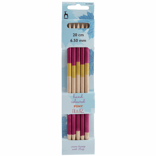 PONY 'Flair' Double-Ended Coloured Knitting Pins - 20cm x 6.50mm (Set of 5)