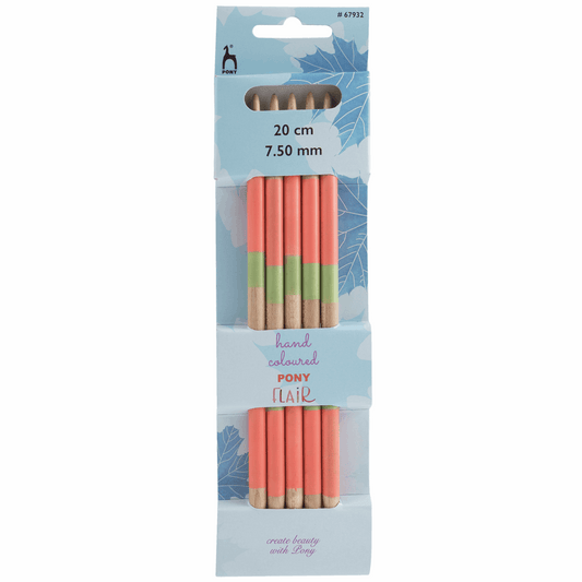 PONY 'Flair' Double-Ended Coloured Knitting Pins - 20cm x 7.50mm (Set of 5)