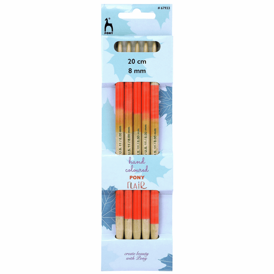 PONY 'Flair' Double-Ended Coloured Knitting Pins - 20cm x 8mm (Set of 5)