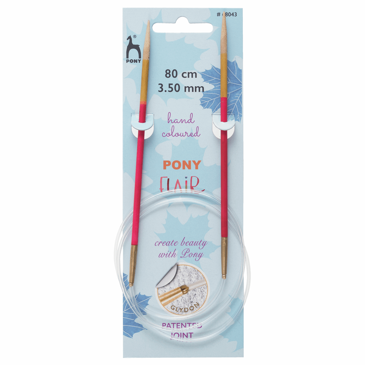 PONY 'Flair' Circular Fixed Hand Coloured Knitting Pins - 80cm x 3.50mm