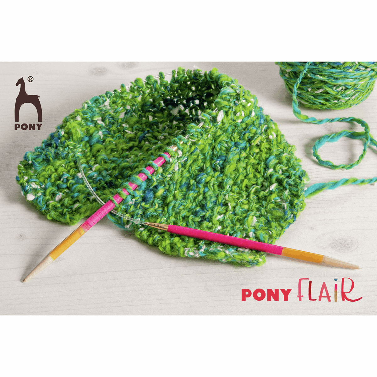 PONY 'Flair' Circular Fixed Hand Coloured Knitting Pins - 80cm x 6.00mm