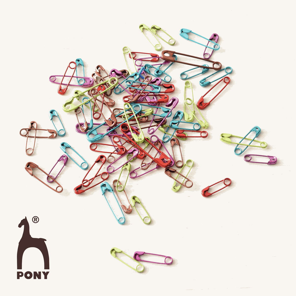 PONY Brass Multi-Coloured Safety Pins - Assorted Sizes