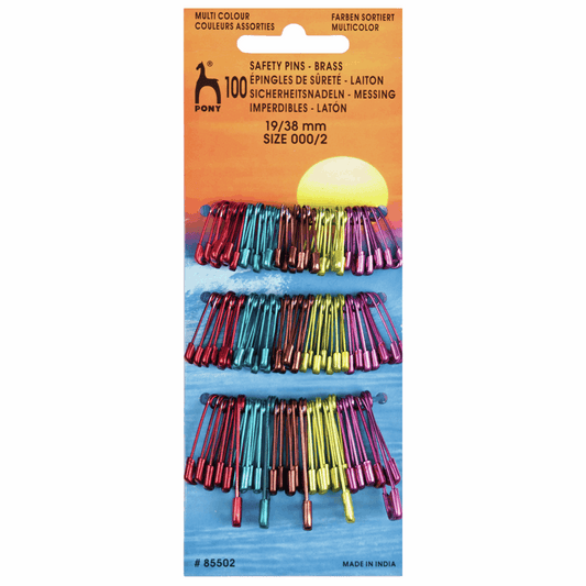 PONY Brass Multi-Coloured Safety Pins - Assorted Sizes