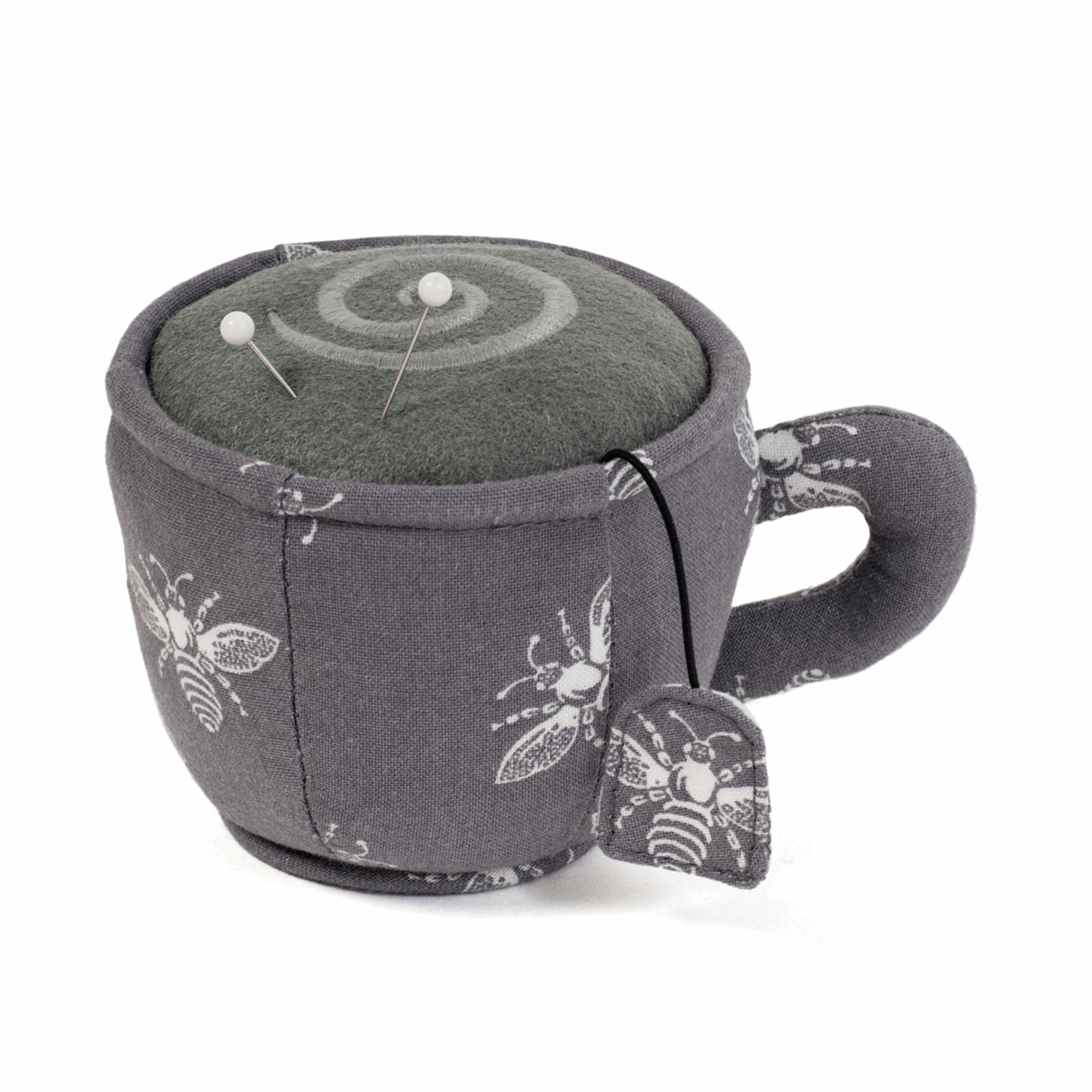 Grey Bees Tea Cup Pincushion