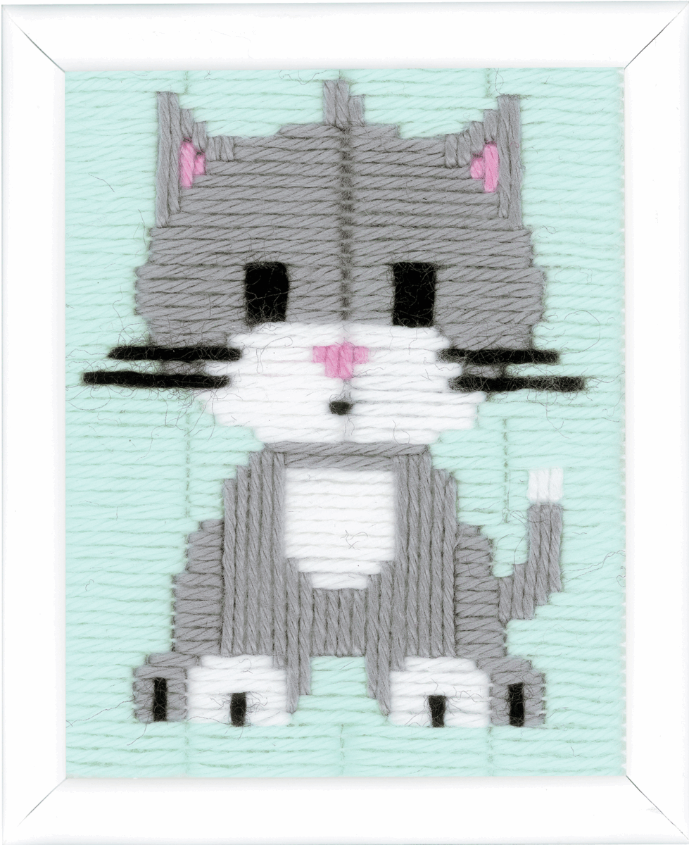 Vervaco Long Stitch Kit For Kids - Grey Kitty
