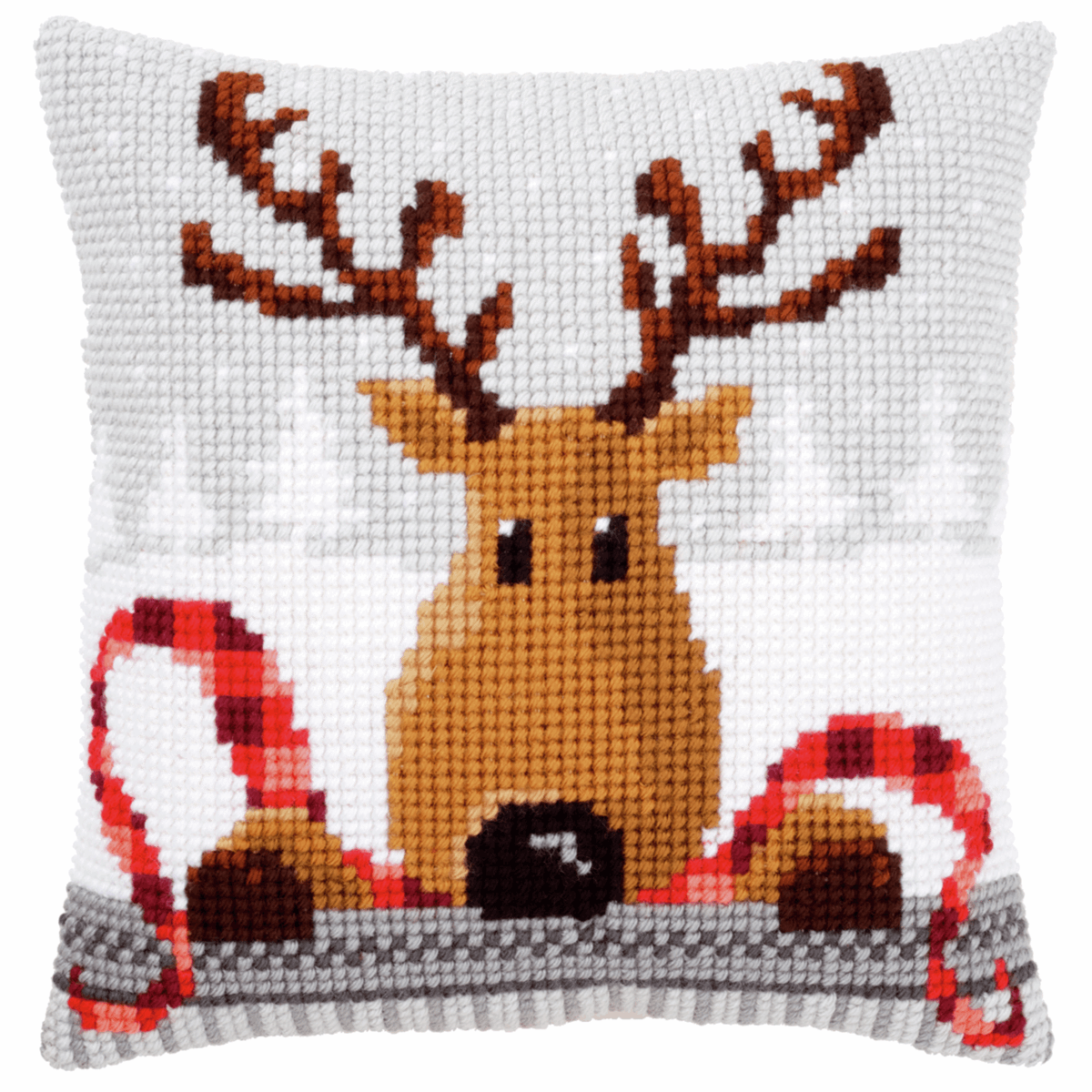 Cross Stitch Cushion Kit - Reindeer with a Red Scarf