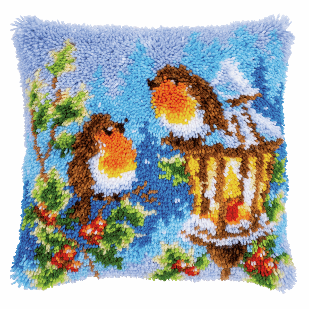 Latch Hook Cushion Kit - Robins with Christmas