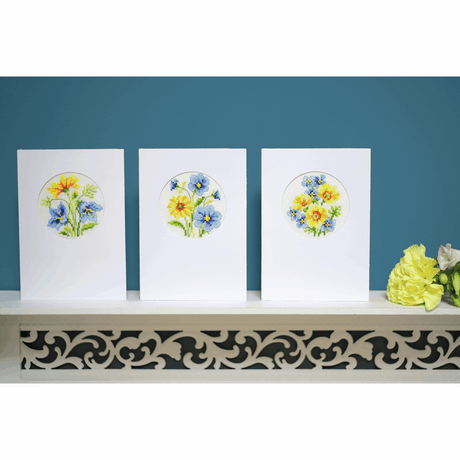 Counted Cross Stitch Card Kit - Blue & Yellow Flowers (Set of 3)