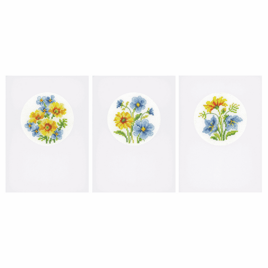 Counted Cross Stitch Card Kit - Blue & Yellow Flowers (Set of 3)