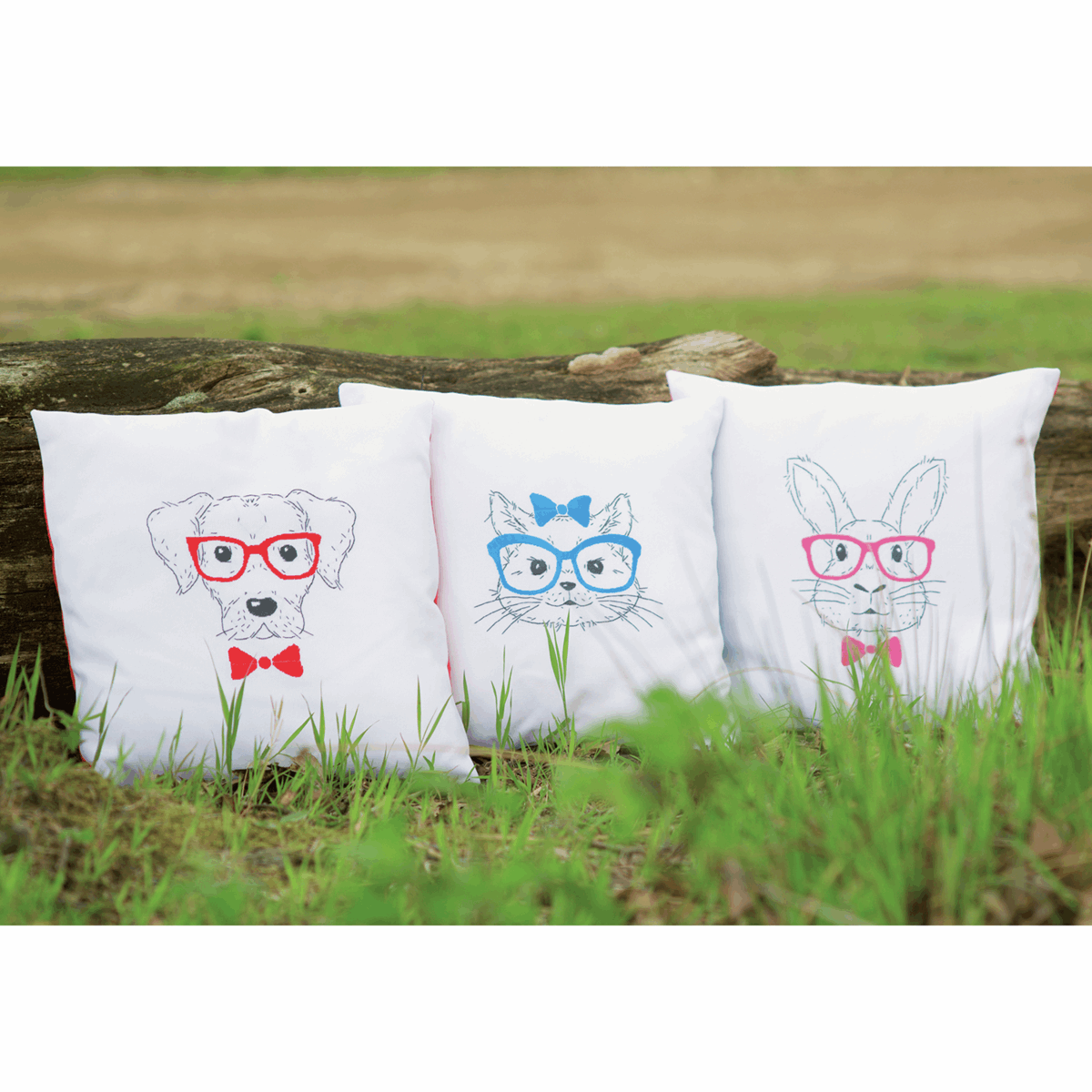 Embroidery Cushion Kit - Dog with Red Glasses