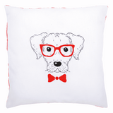 Embroidery Cushion Kit - Dog with Red Glasses