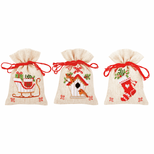 Counted Cross Stitch Pot-Pourri Bag Kit - Christmas Motif (set of 3)