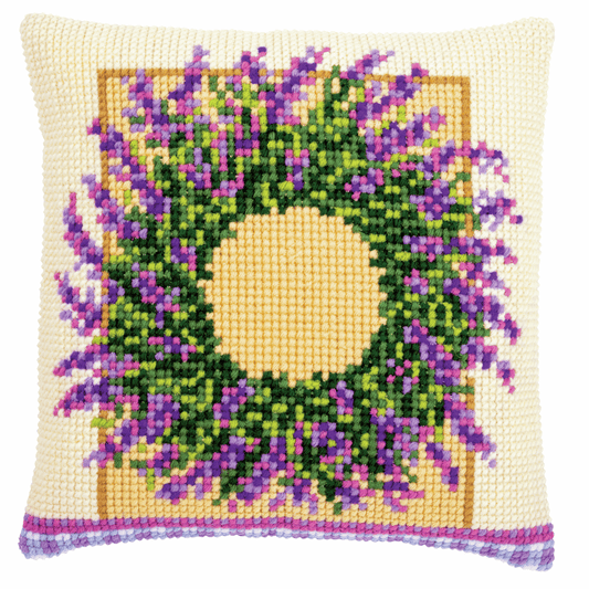 Cross Stitch Cushion Kit - Lavender Wreath