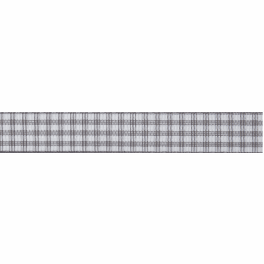 Bowtique Grey Gingham Polyester Ribbon - 5m x 15mm Roll