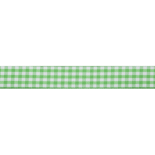 Bowtique Green Gingham Polyester Ribbon - 5m x 15mm Roll