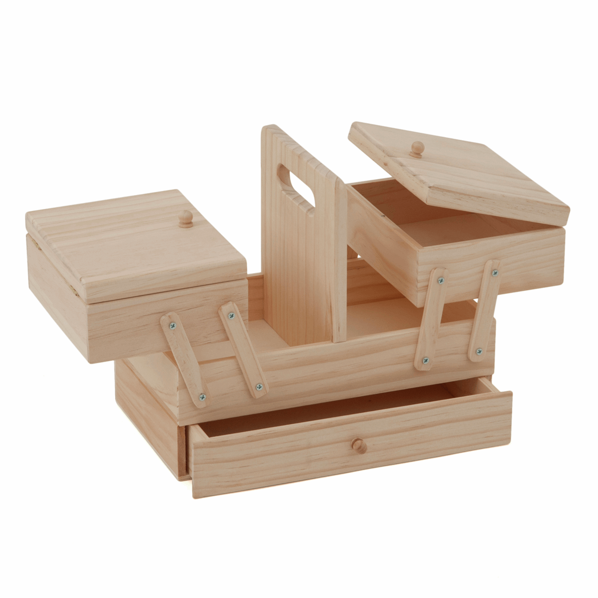 Wood Cantilever Sewing Box: 3 Tier with Drawer