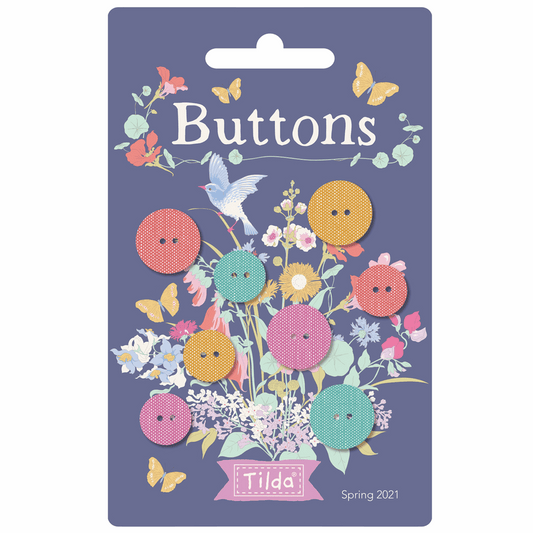 Tilda Gardenlife Fabric Buttons - Assorted 15mm & 12mm (Pack of 8)