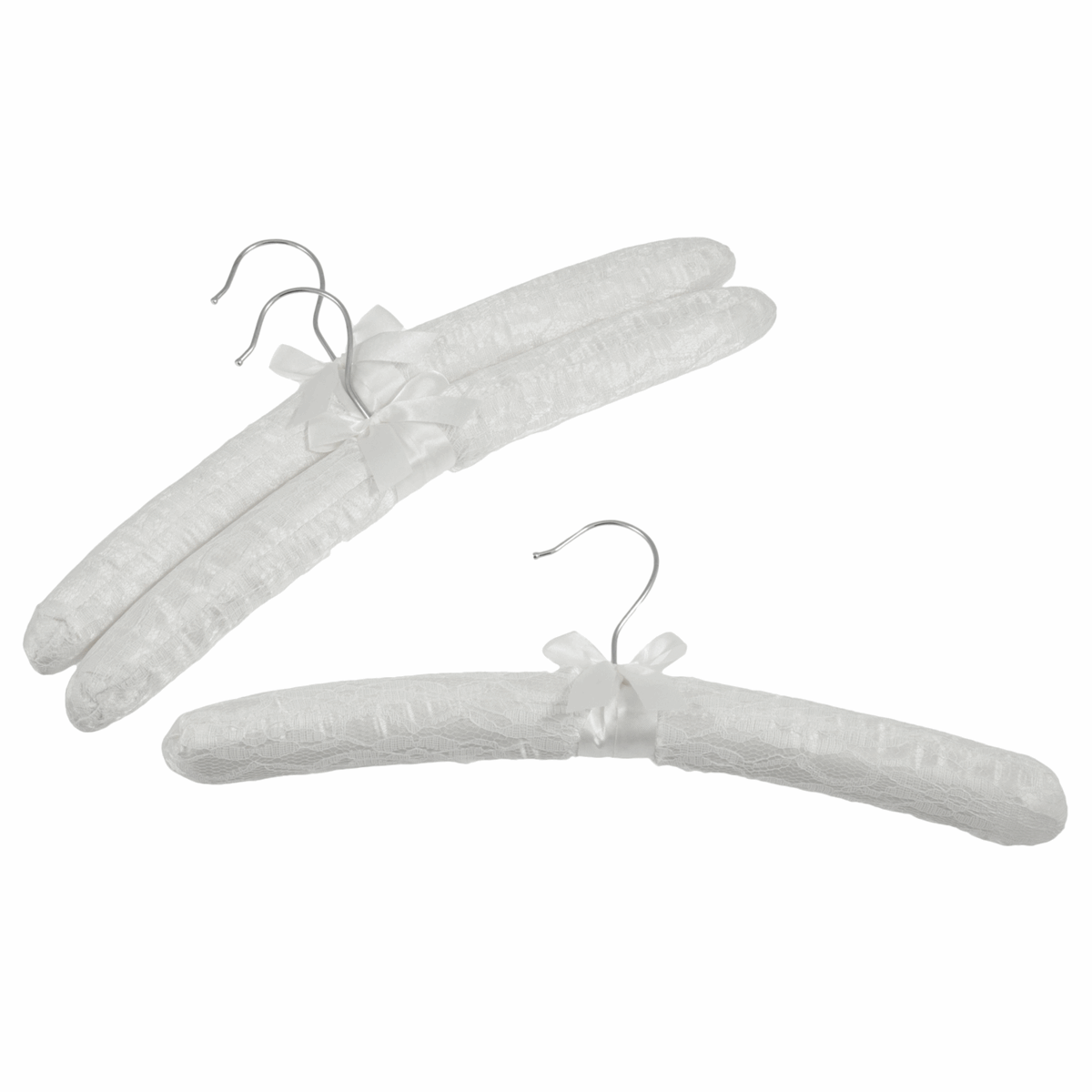 Luxury Lace-Covered Satin Padded Hangers - White (Pack of 3)