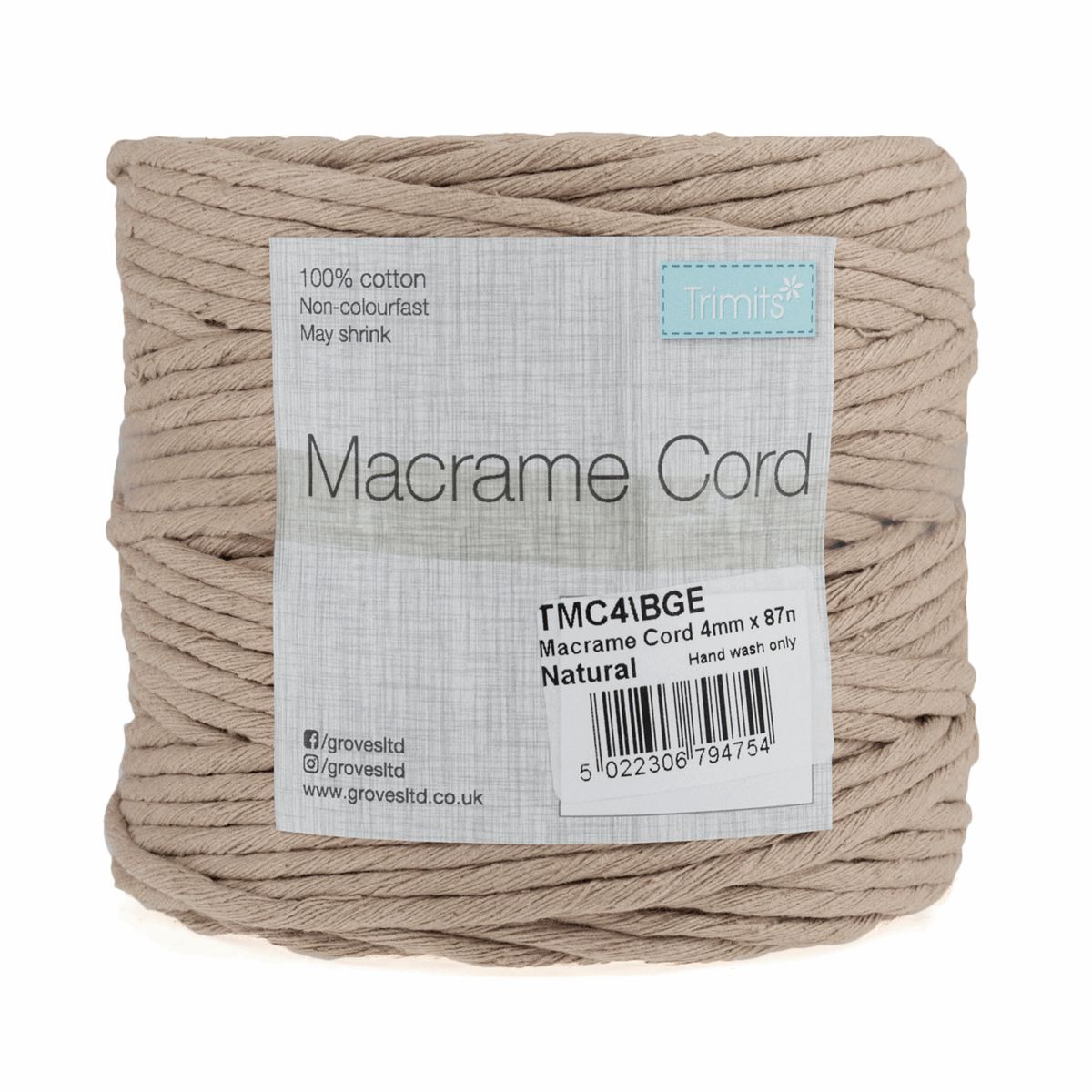 Beige Macrame Cord - 87m x 4mm