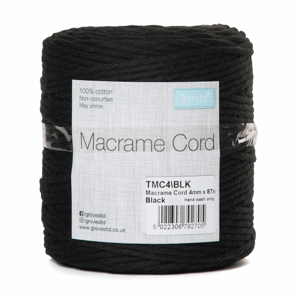 Black Macrame Cord - 87m x 4mm