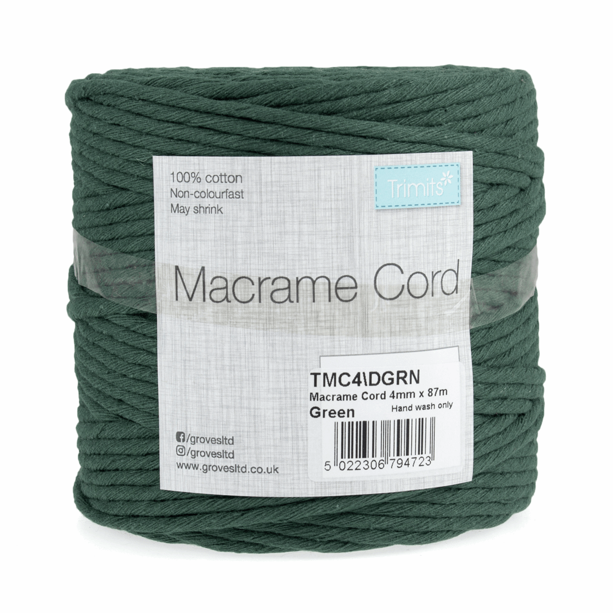 Dark Green Macrame Cord - 87m x 4mm