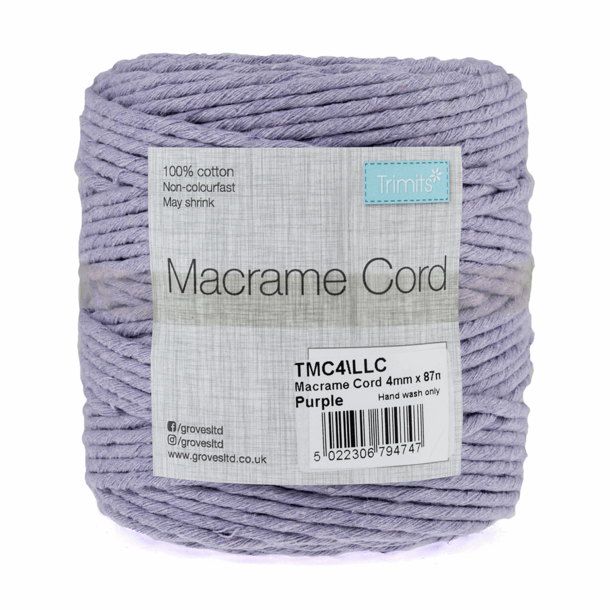 Lilac Macrame Cord - 87m x 4mm