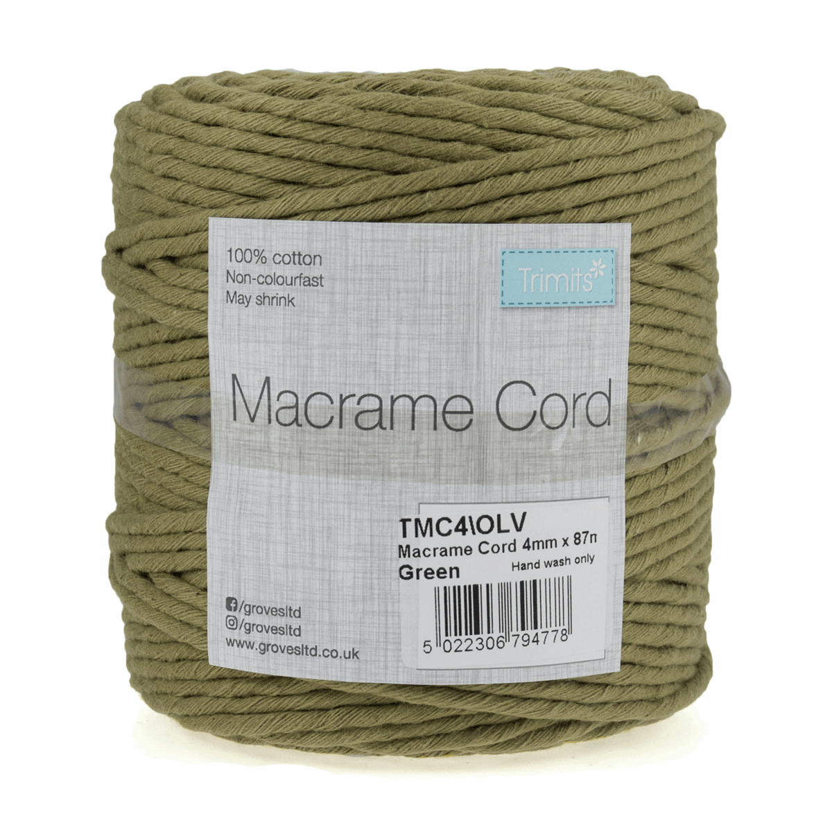 Olive Macrame Cord - 87m x 4mm