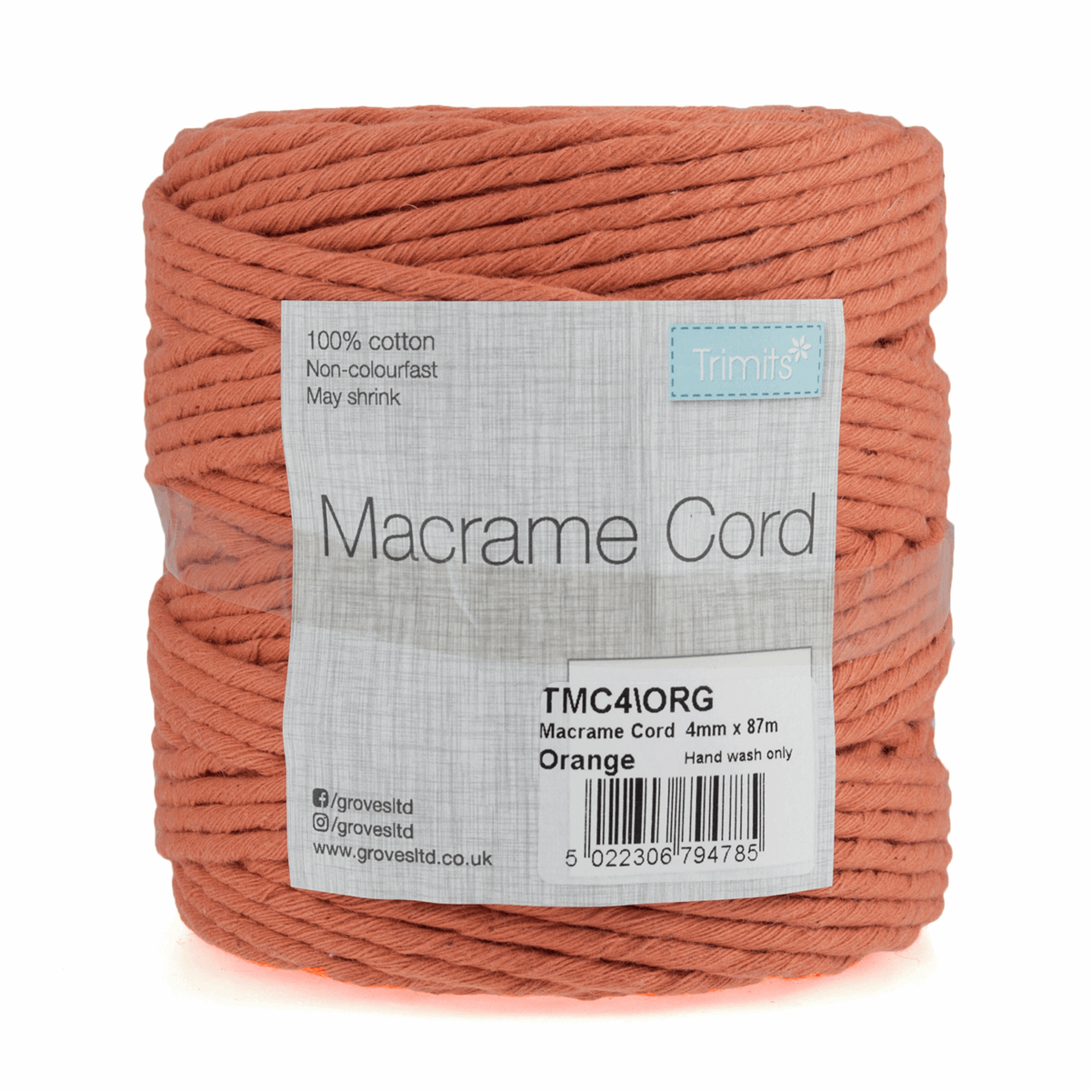 Burnt Orange Macrame Cord - 87m x 4mm