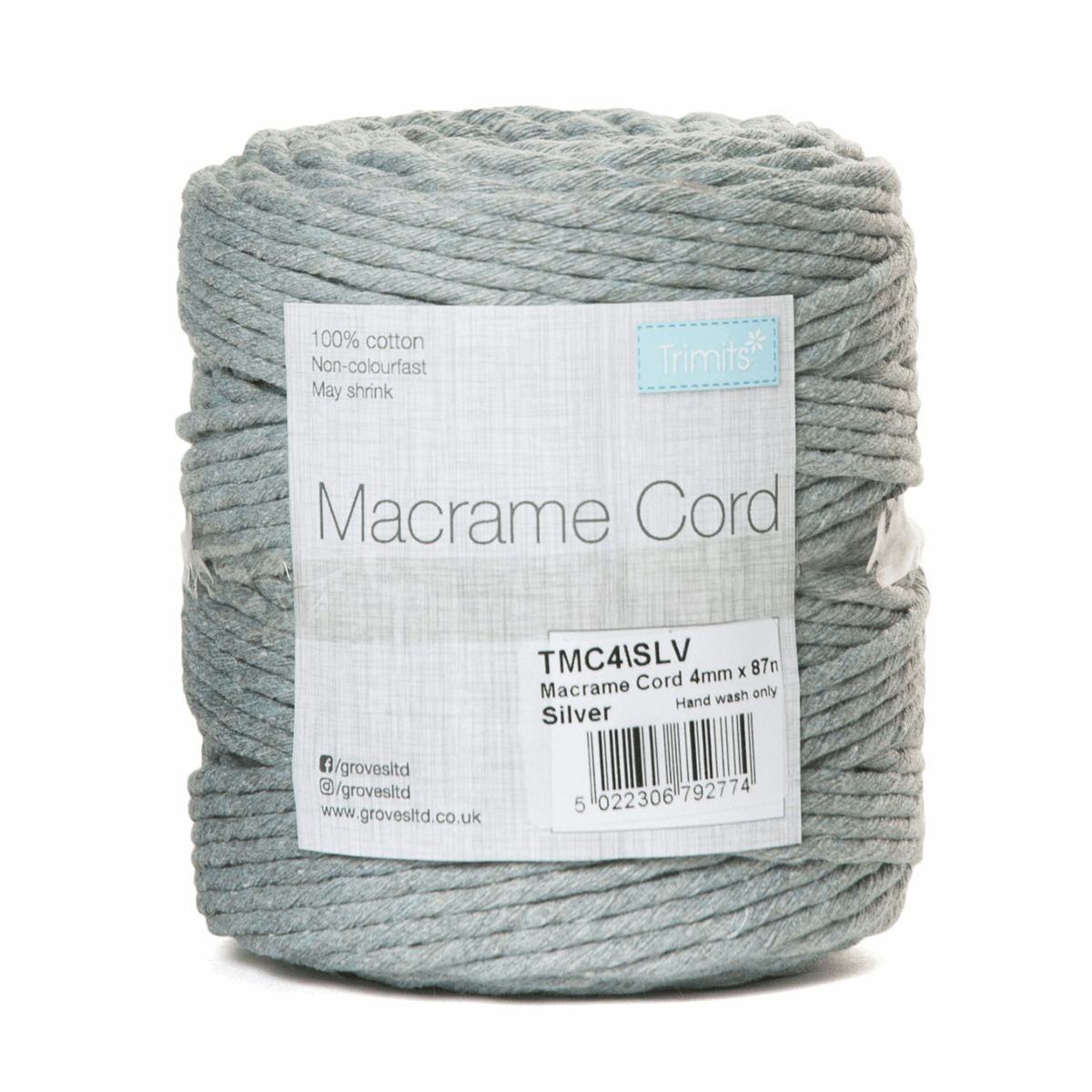 Silver Macrame Cord - 87m x 4mm