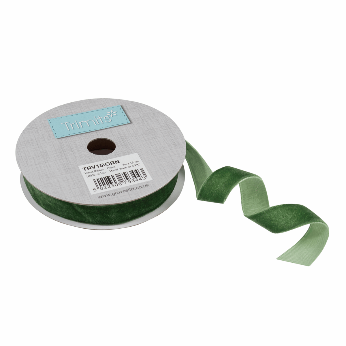 Trimits Green Velvet Ribbon - 5m x 15mm