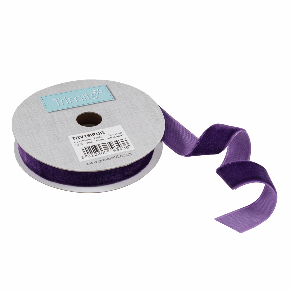 Trimits Purple Velvet Ribbon - 5m x 15mm