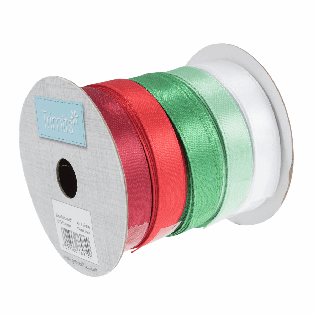 Christmas Satin Ribbon Bundle - 4m x 10mm (Pack of 5 Colours)