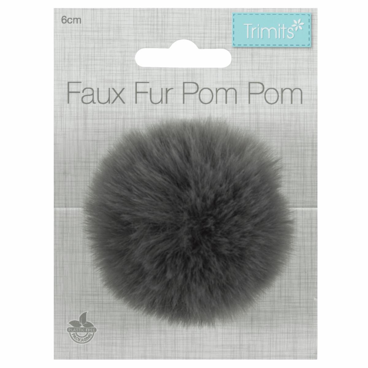 Trimits Faux Fur Super Fluffy Pom Pom - Grey 6cm (Medium)