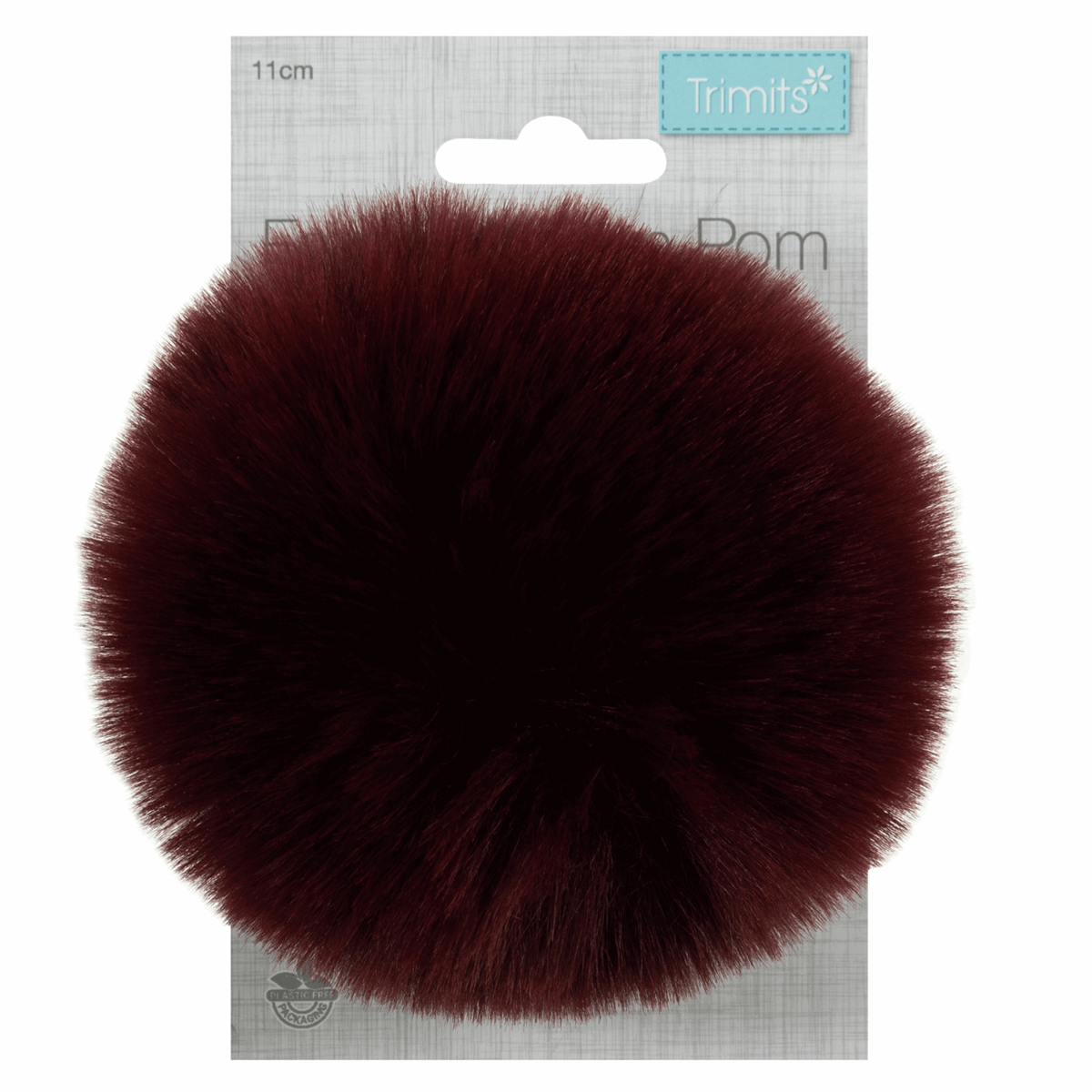 Trimits Faux Fur Super Fluffy Pom Pom - Burgundy 11cm