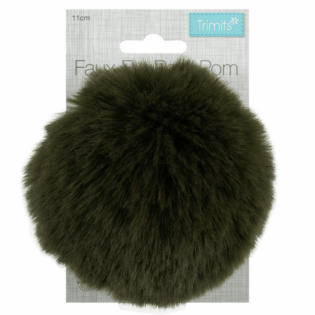 Trimits Faux Fur Super Fluffy Pom Pom - Khaki 11cm