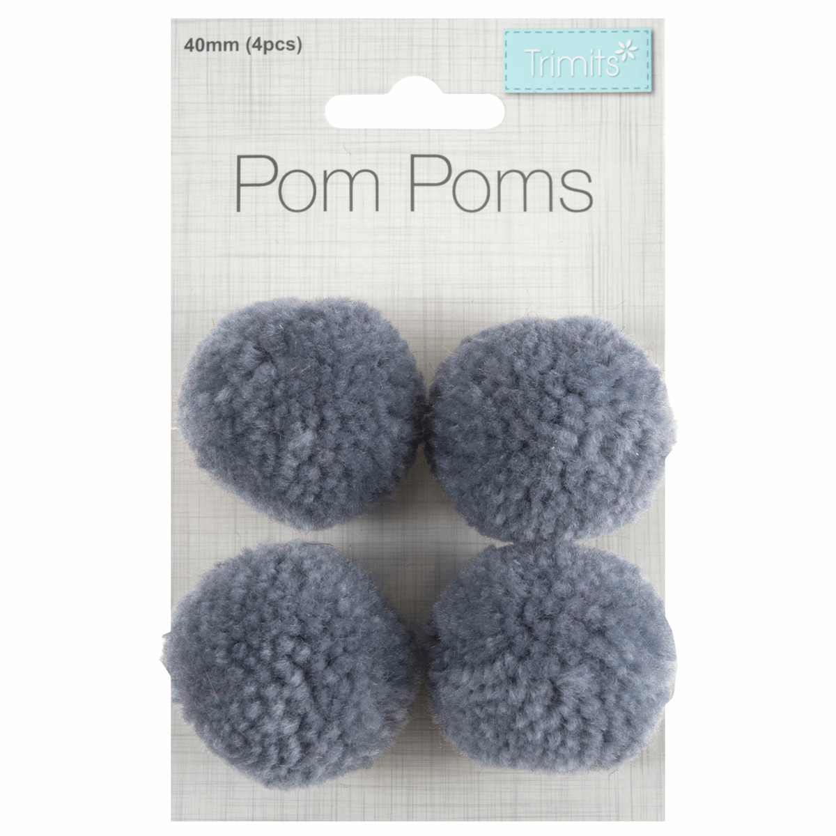 Trimits Grey Fluffy Pom Poms - 4cm (Pack of 4)