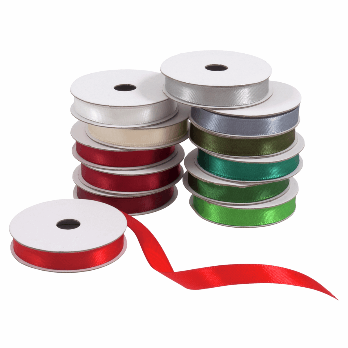 Christmas Satin Ribbon Bundle - 2m x 10mm (Pack of 12 Assorted Colours)