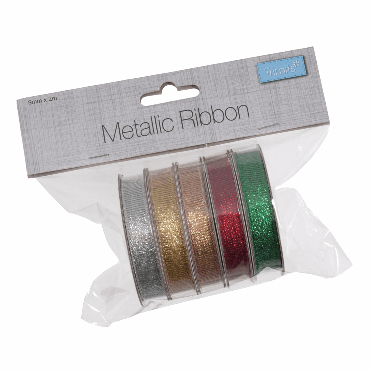 Christmas Metallic Ribbon Bundle - 2m x 9mm (Pack of 5 Colours)