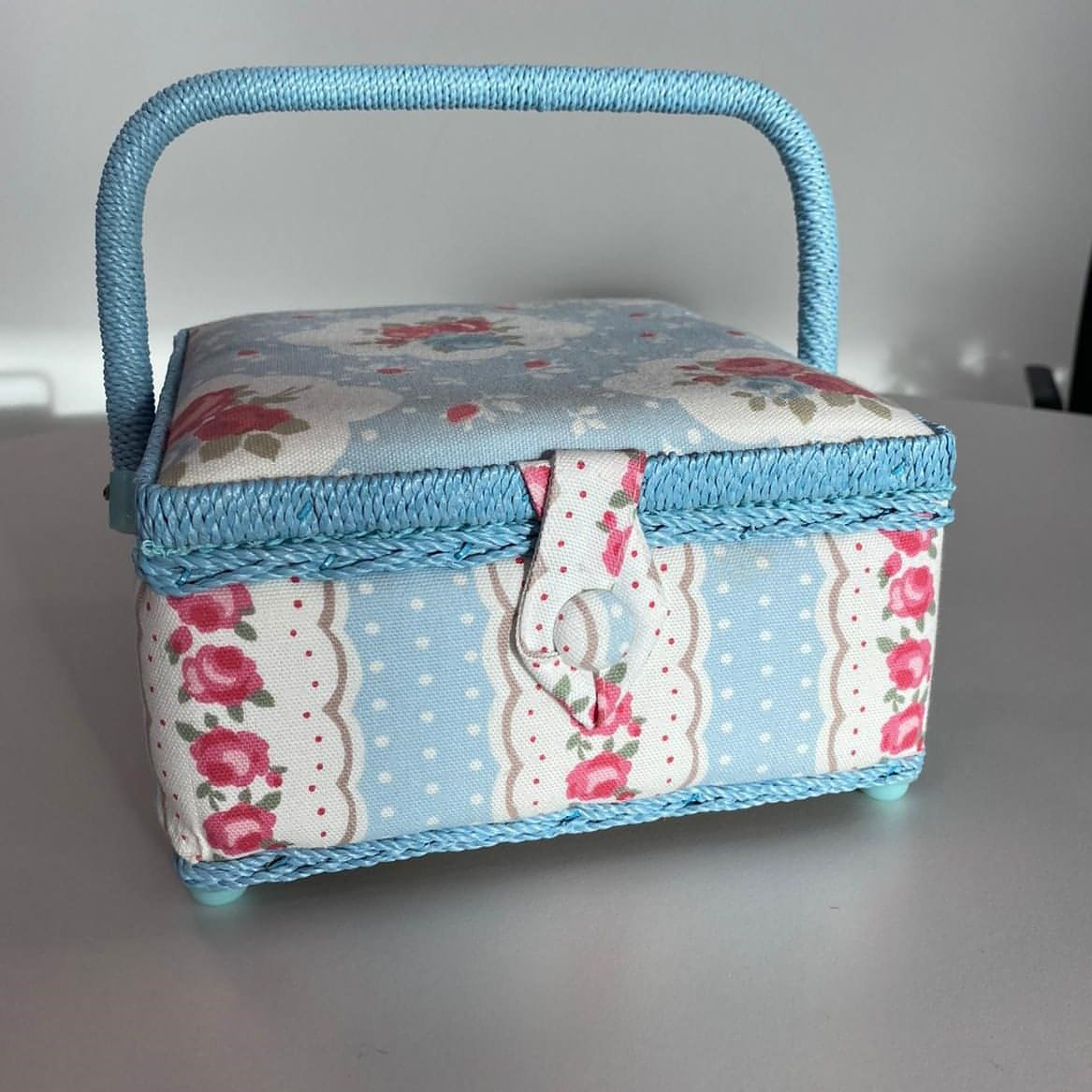 Vintage Sewing Craft Floral Storage Box - Blue