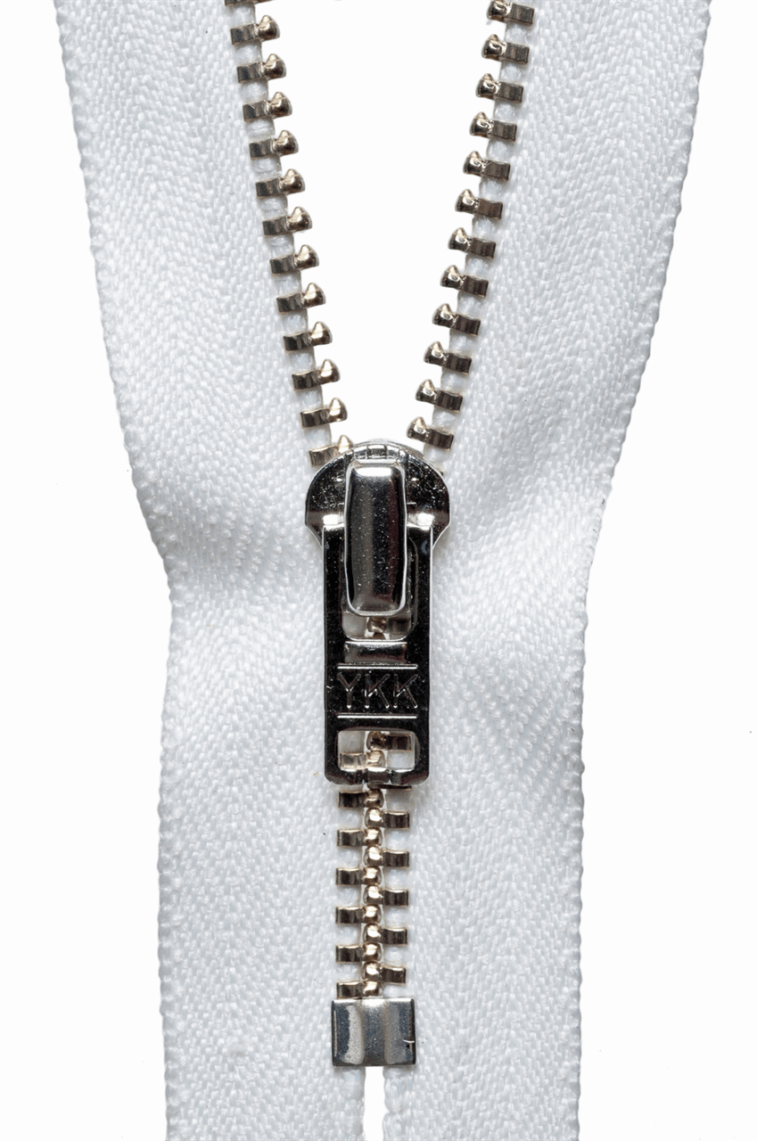 Metal Trouser Zip: 23cm: White
