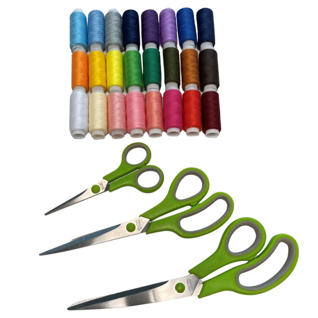 Premium Sewing Thread and Scissor Bundle - 24 x Thread Set and 3 x Scissor Set