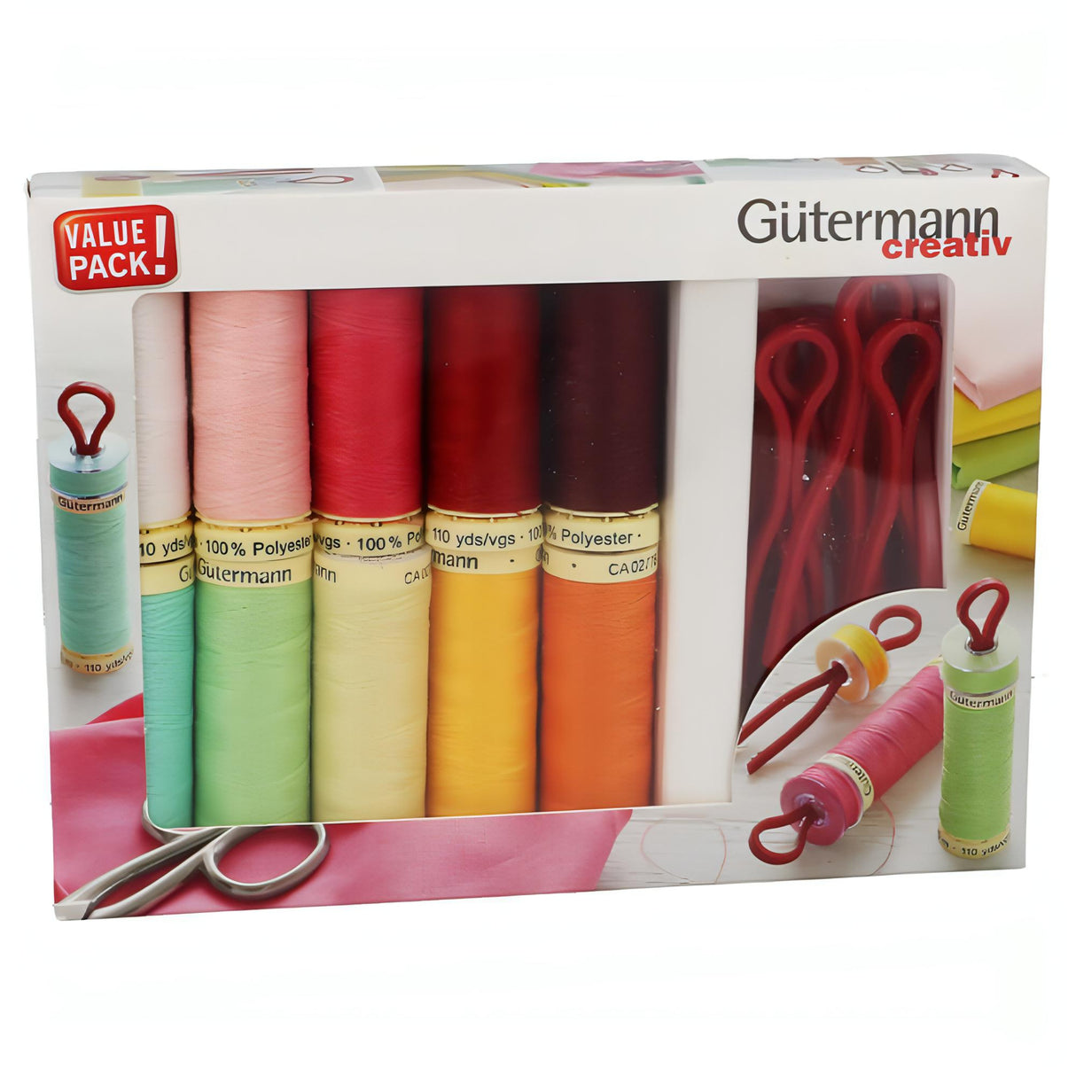 Gutermann Sew-all Thread - 10 x 100m Assorted + 10 x bobbin clips set