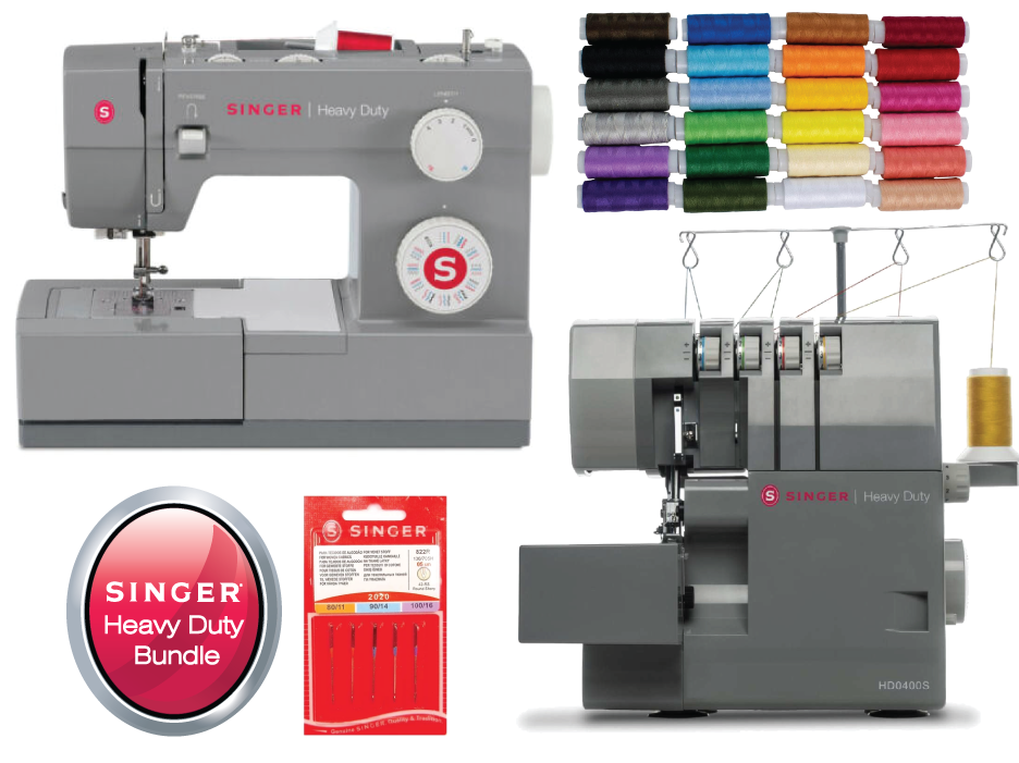 Singer Heavy Duty Bundle - 4432 - 32 Stitch Heavy Duty Sewing Machine + HD0405S Overlocker + 24 x Threads + extra Needle Pack