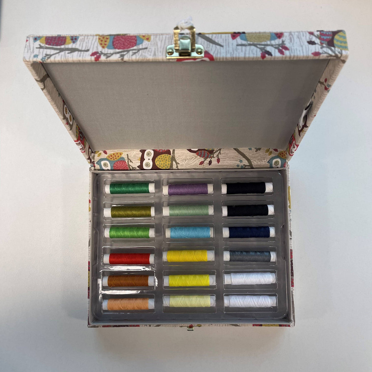 Hoot Hoot Thread Spool Storage Box with 18 x thread bundle