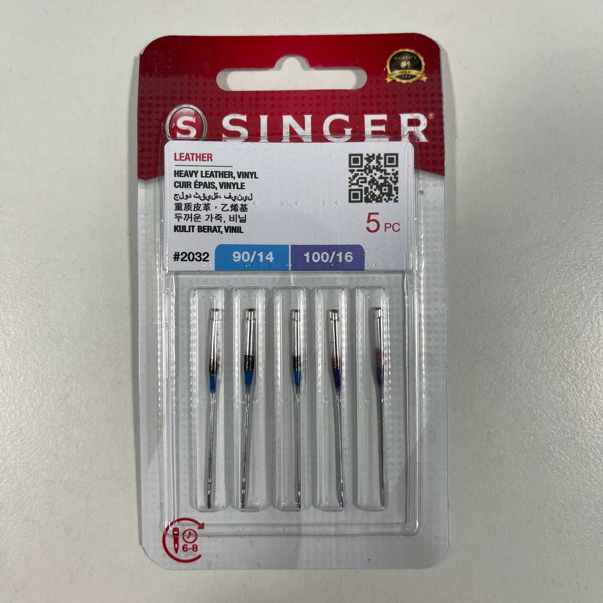 5 x Singer Leather Needles (2032) Assorted 90/14, 100/16