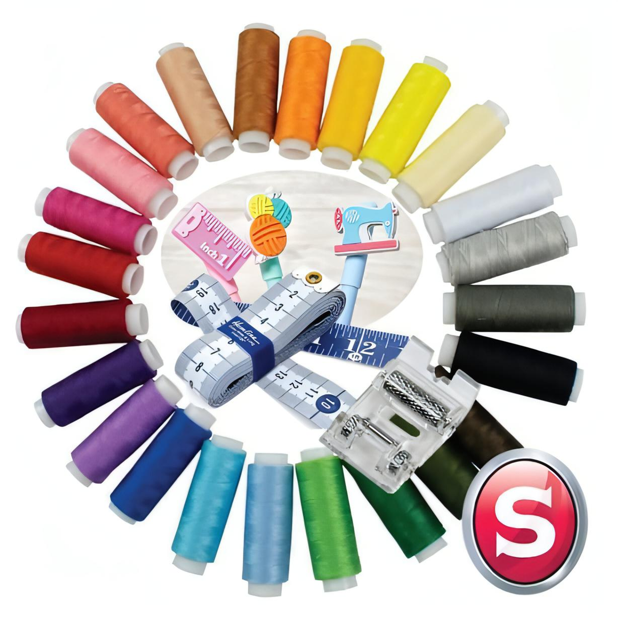 Singer Outlet Gift Bundle - 24 x threads, Heavy duty roller foot, Tape measure, Sew fun gel pen