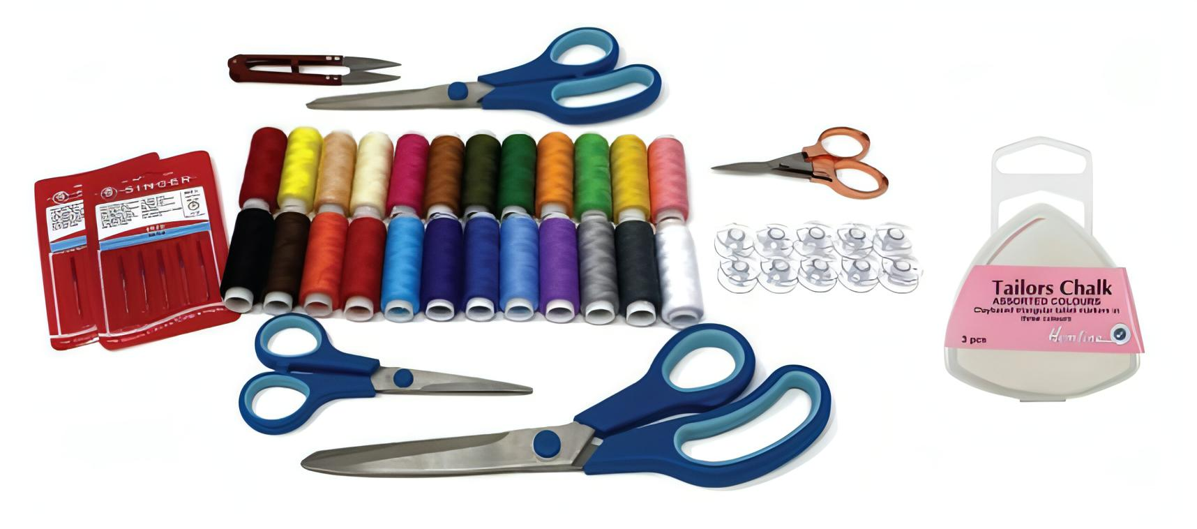 Sewing Bee Ultimate Bundle with 50+ pieces - Thread Set, Scissor set, Needle Pack, Bobbin Pack, Rose gold scissors, Thread cutter, Tailors chalk set